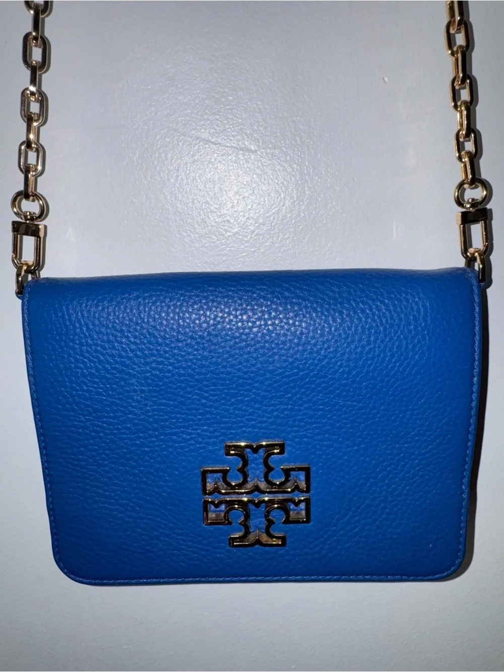 Tory Burch Britten blue purse - royal cobalt blue crossbody with gold accents